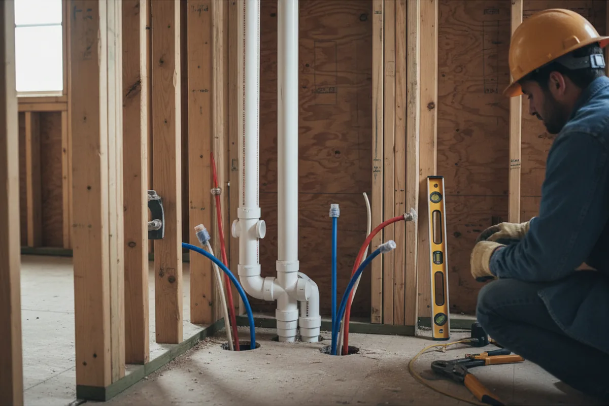 Drain and supply rough-in during Sump Pump Repair in Lockhart